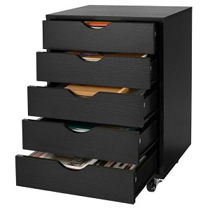 5-Drawer Wood Mobile File Organizer Cabinet on Wheels for A4/Letter - Moustache - Black 