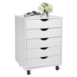 5-Drawer Wood Mobile File Organizer Cabinet on Wheels for A4/Letter - Moustache® - White 