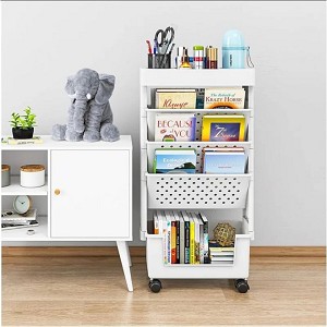 5-Tier Mobile Bookshelf - Versatile Book & File Organizer Cart with Rotatable Wheels - Moustache® 
