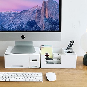 Monitor Stand Riser With Drawer, 9.43*6.68*3.93in, White - Moustache® 