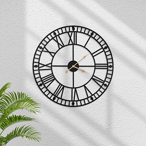23.6-Inch Wall Clock, Silent Non Ticking Battery Operated Roman Numeral Wall Clock - Moustache 