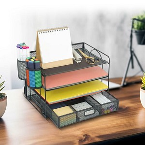 4-Tier Office Supplies Desk File Organizer with Drawer and 2 Pen Holders - Moustache® 