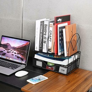 3-Tier Office Supplies Desk File Organizer with Drawer and 5 Vertical File Holders - Moustache® 