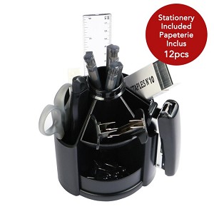 12 Pieces Stationery Set Rotatable Desk Organizer Combo, Black - Moustache® 