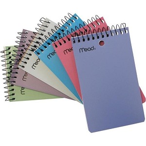 Mead Poly Memo Book with Narrow-Ruled Paper and Single Wire Binding, Assorted Colours - 3 x 5", 100 Sheets 