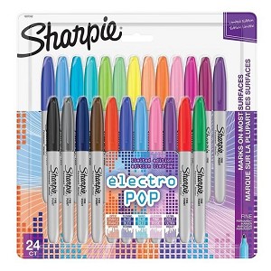 Sharpie® Fine Permanent Markers, Electro pop colour, 24/Pack 371617 