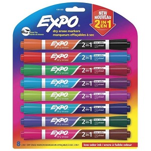 Expo® 2-in-1 Low Odour Dry Erase Markers, Chisel, 16 Assorted Colours, 8/pack 
