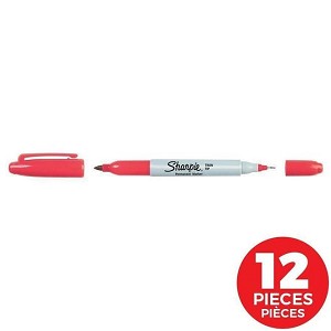 Sharpie® Twin Tip Permanent Marker Pens (Black / Blue / Red) - 12 Pack Red 606772 