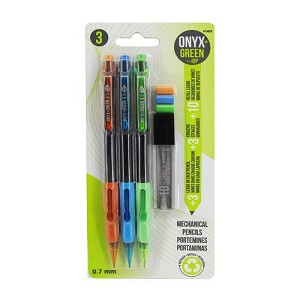 Onyx & Green® Eco-Friendly Mechanical Pencils with 3 Erasers and Leads, Recycled Plastics 0.7mm leads 