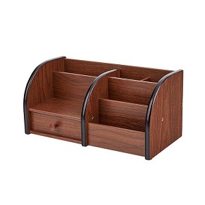Wooden Desktop Organizer with Drawer and 5 Compartments 