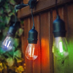 48Ft Outdoor String Light Weatherproof 15Hanging Sockets S14/E26 2W, 15 LED Bulbs Included RGB Color 