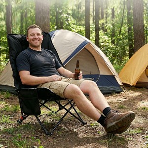 Outdoor Portable Folding Camping Chair, 3-Position Adjustable Reclining, Ergonomic High-Back Design - Black 