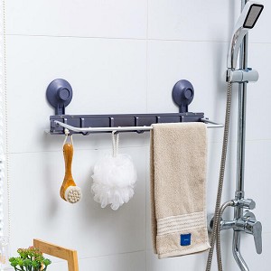 Premium Vacuum Suction Cup Towel Rack Bar With Hooks for Bathroom, Kitchen - STORA™ 