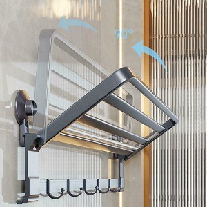 Premium Suction Cup Storage Towel Rack with Flip Freely Shelf for Bathroom - STORA™ 