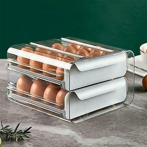 2-Layer Stackable Egg Storage Holder for Refrigerator with Handles -STORA™ - Grey 