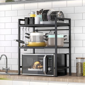 3-Tier Heavy Duty Adjustable Extendable Microwave Oven Rack with 3 Hooks - STORA 
