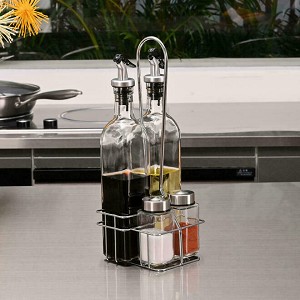 Oil and Vinegar Dispensers 5 Piece Combo Set, Features Lever Release Pourer - STORA 