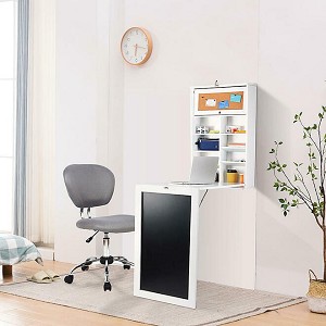 Fold Out Convertible Wall Mount Floating Desk with Large Storage Area for Home Office - SortWise® 
