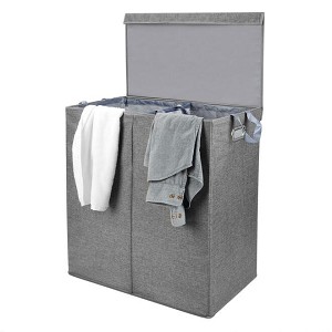 Foldable Laundry Bin, Double Laundry Hamper with Magnetic Lid and Removable Liners - SortWise® 