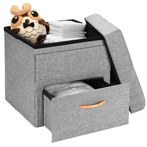 Folding Storage Ottoman with One Drawer Foot Rest Stool Grey 17" x 16.5" x 16.5" - SortWise® 
