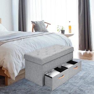 Folding Storage Ottoman with Two Drawer Foot Rest Stool Grey - SortWise® 