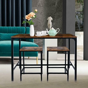 Rectangular Rustic Brown Table and 2 Bar Stools Set for Kitchen Dining Room - SortWise® 