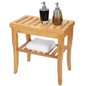 Bamboo Bathroom Shower Bench with Storage Shelf - SortWise® 