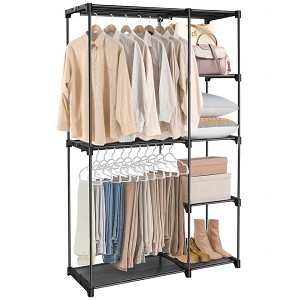 Wardrobe Closet, Freestanding Closet Organizer, Clothes Rack, 4 Shelves and 2 Hanging Rail Sortwise® 