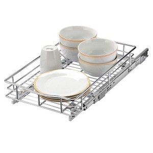 Slide Out Cabinet Basket Organizer ， 21 1/16" x 17 1/8" x 4 1/8", Chrome,for Kitchen - SortWise® 