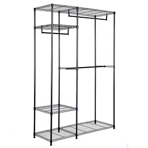 Hanging Rod Utility Closet Adjustable Organizer Portable Clothes Hanger Storage Black - SortWise® 