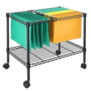 Sturdy Metal Rolling File Cart for Letter Size and Legal Size Folder, Black - SortWise® 