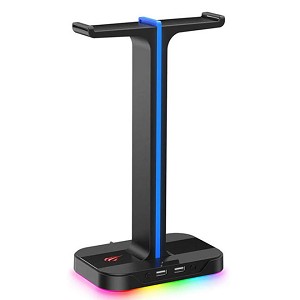 Havit RGB Dual Balance Headphone Stand with 2 USB Ports for PC Gamer Headphone Accessories 