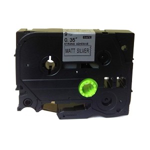 Compatible Brother TZe-SM921, TZeSM921 9mm, Length of 8M, Strong Adhesive Black On Matt Silver Label Tape 
