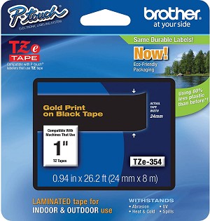Made by Brother TZe-354 Label Tape, 24mm (0.94''), Gold on Black 