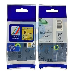 Compatible Brother TZe-811, TZe811 6mm (0.25 Inch), Length of 8M, Black on Gold Label Tape 