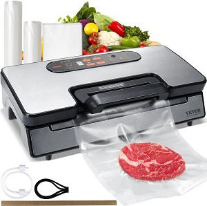 Vacuum Sealer Machine, 90Kpa 130W Powerful Dual Pump and Dual Sealing, Dry and Moist Food Storage, Automatic and Manual Air Sealing System with Built-in Cutter, with Seal Bag and External Hose 