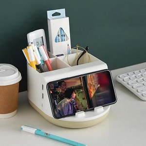 Multifunctional 4-Compartment Desk Organizer with Wireless Charging Pad 